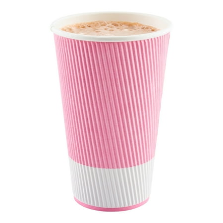 16 oz Light Pink Paper Coffee Cup - Ripple Wall - 3 1/2" x 3 1/2" x 5 1/2" - 20 count box