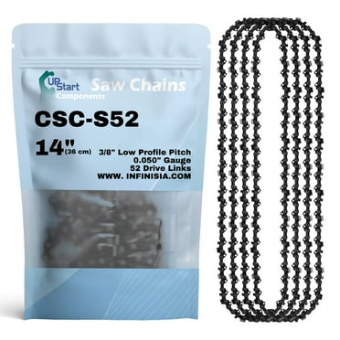 4-Pack 14-inch Chainsaw Chain Replacement for Craftsman 35180 Chainsaws - S52 (14", 3/8" Low Profile Pitch, 0.050" Gauge, 52 Drive Links)