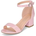 thumbnail image 2 of Chariot & Co - Match-IIS- Kids/Children/Girls Single Band Adjustable Ankle Strap Low Block Heels w/ Comfortable Sole- Dress/Casual Pump Sandals (Pink Pat,3), 2 of 5