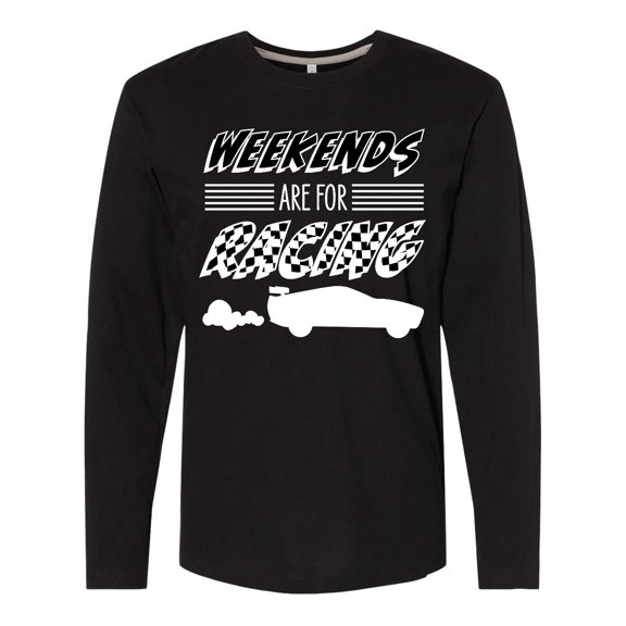 Inktastic Weekends Are for Racing Race Car Silhouette and Racing Flag Long Sleeve T-Shirt