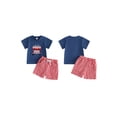 thumbnail image 2 of BemeyourBBs 2Pcs Toddler Baby Boy 4th of July Outfit Newborn Baby Boys Patriot Independence Day Summer Clothes Short Sleeve America Flag in Truck Embroidery TShirt Tops and Plaid Pockets Shorts Set, 2 of 9