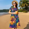 thumbnail image 4 of Fotbe Psychedelic Sunflowers Pattern Dress Casual Womens Fashion Short Sleeve Maxi Dress T Shirt Dress Striped Long Color Block Maxi Dress, 4 of 6