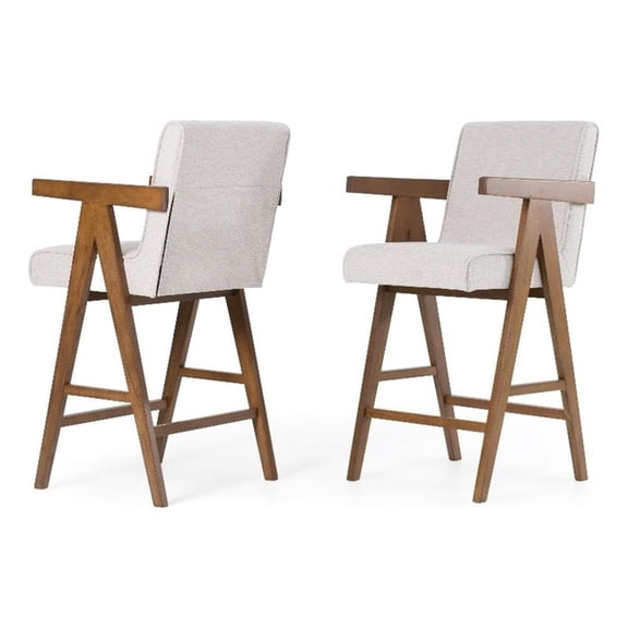 Joseline - Modern Beige Fabric & Walnut Counter Chair (Set of 2)