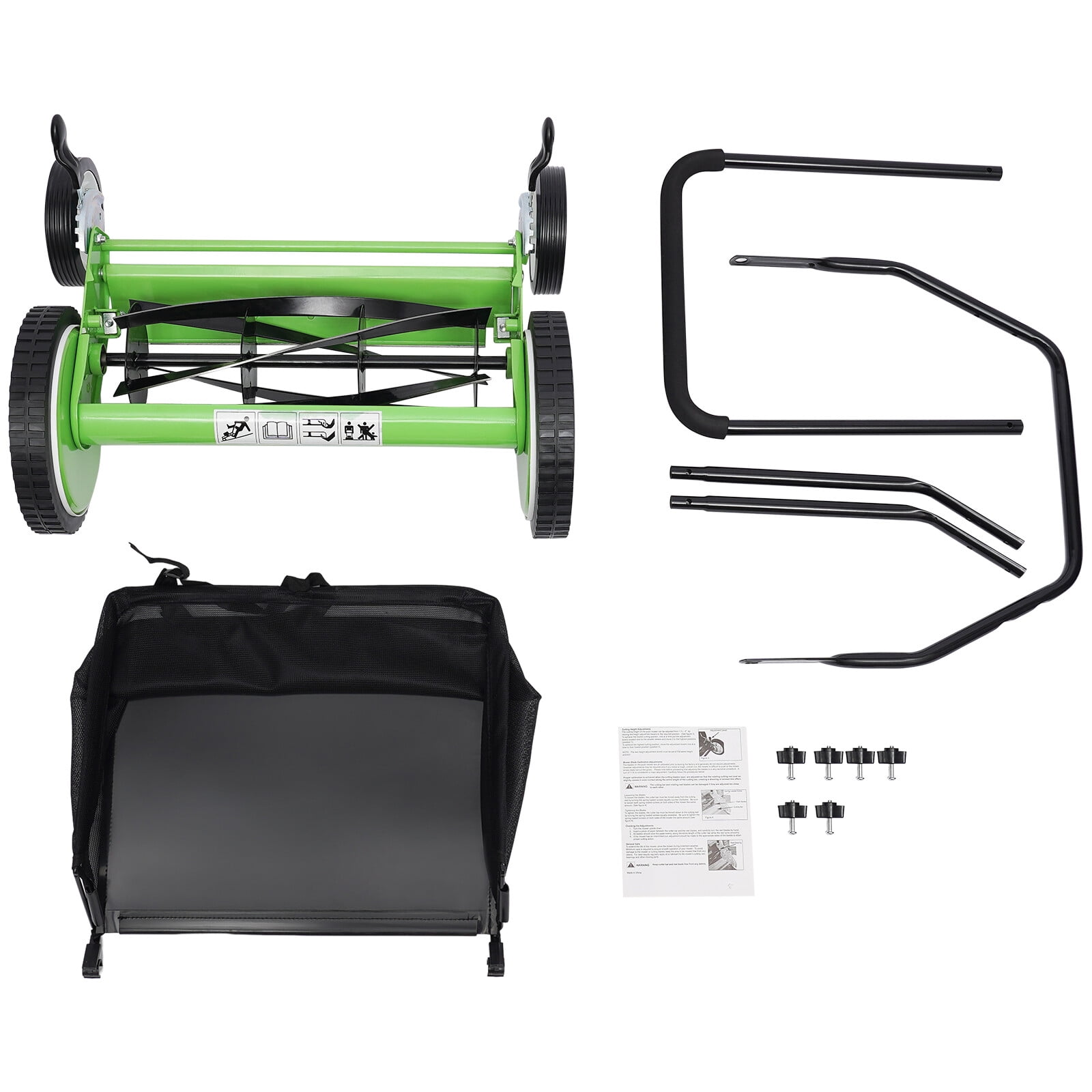 Denest 16" Walk Behind Manual Reel Mower Adjustable 5-Blade Hand Push Lawn Catcher Yard