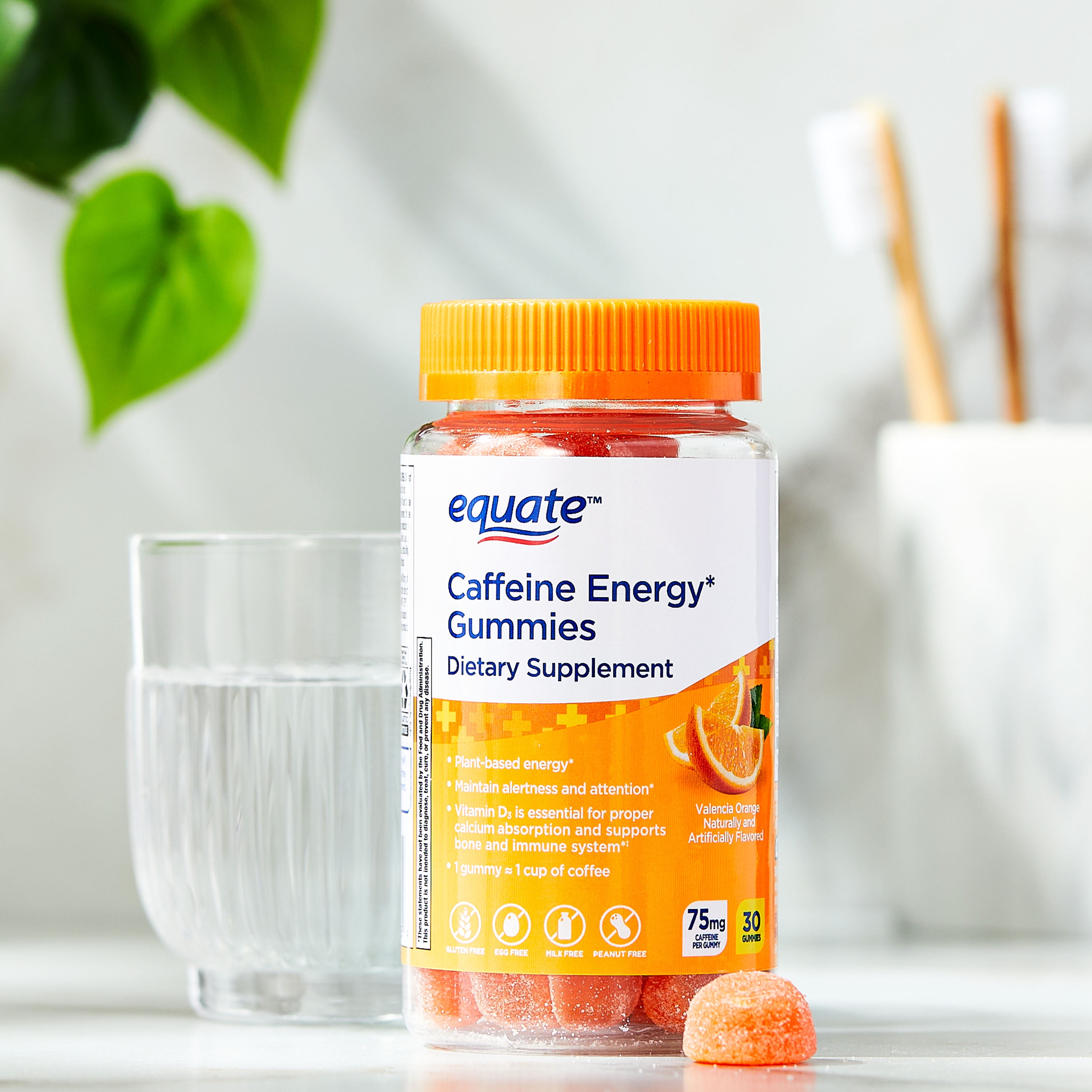 Equate Caffeine Energy Gummies Dietary Supplement, 75mg, Orange Flavor, 30 Count