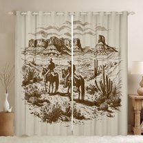 Castle Fairy Boys Girls Western Cowboys Black Out Curtains,Botanical Plants Desert Cactus Curtains Pack of 2 (42x63 Each),Southwestern Vintage Aesthetic Bedroom Curtains,Lightweight Room Decor