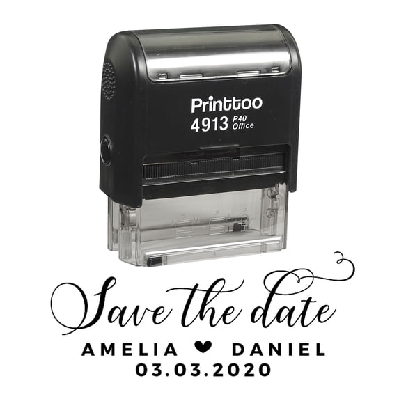 Printtoo Personalized Black Self Inking Wedding Custom Save The Date Rubber Stamper-58 x 22 mm