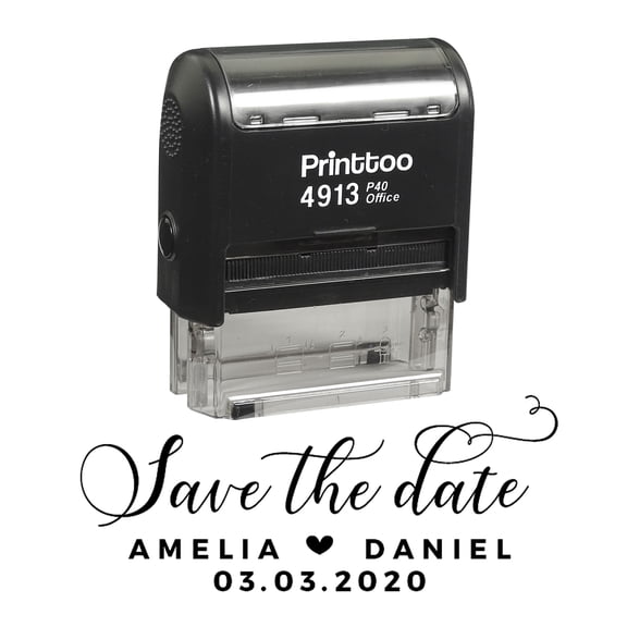 Printtoo Personalized Black Self Inking Wedding Custom Save The Date Rubber Stamper-58 x 22 mm