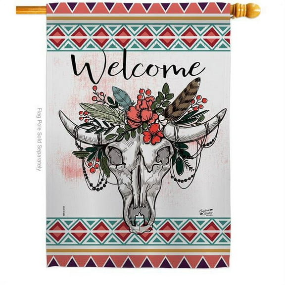 Angeleno Heritage H137274-BO Bohemian Skull Country Living Southwest 28 x 40 in. Double-Sided Decorative Vertical House Flags for Decoration Banner Garden Yard Gift