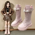 thumbnail image 3 of WAVSUF Girls Wide Width Boots Round Toe Mid Calf Soft Sole Winter Warm Platform Boots Pink 3 Big Kids, 3 of 10