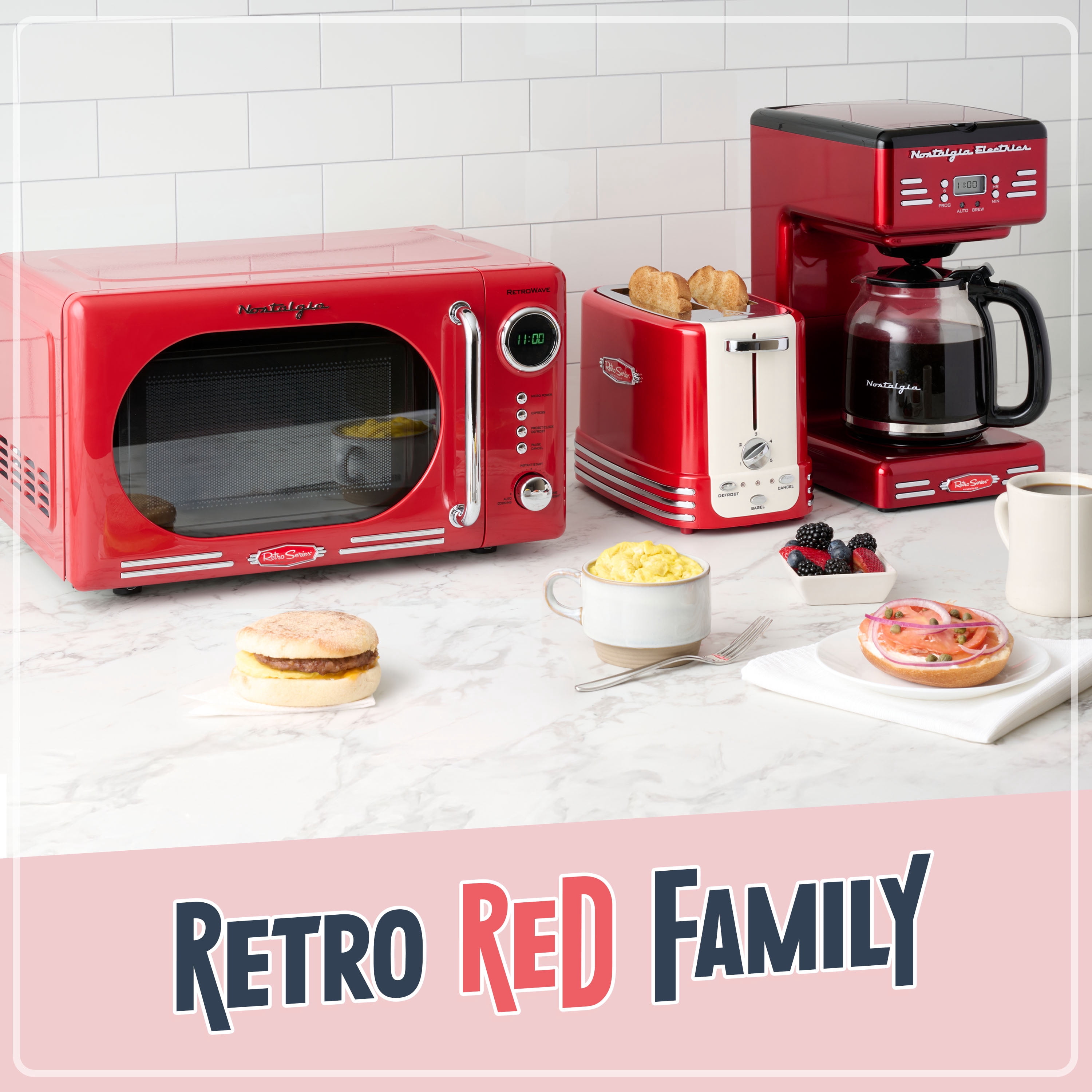 Nostalgia Retro 2 Slice Toaster, Vintage Toaster Oven for Bagels and Thick Bread, Red