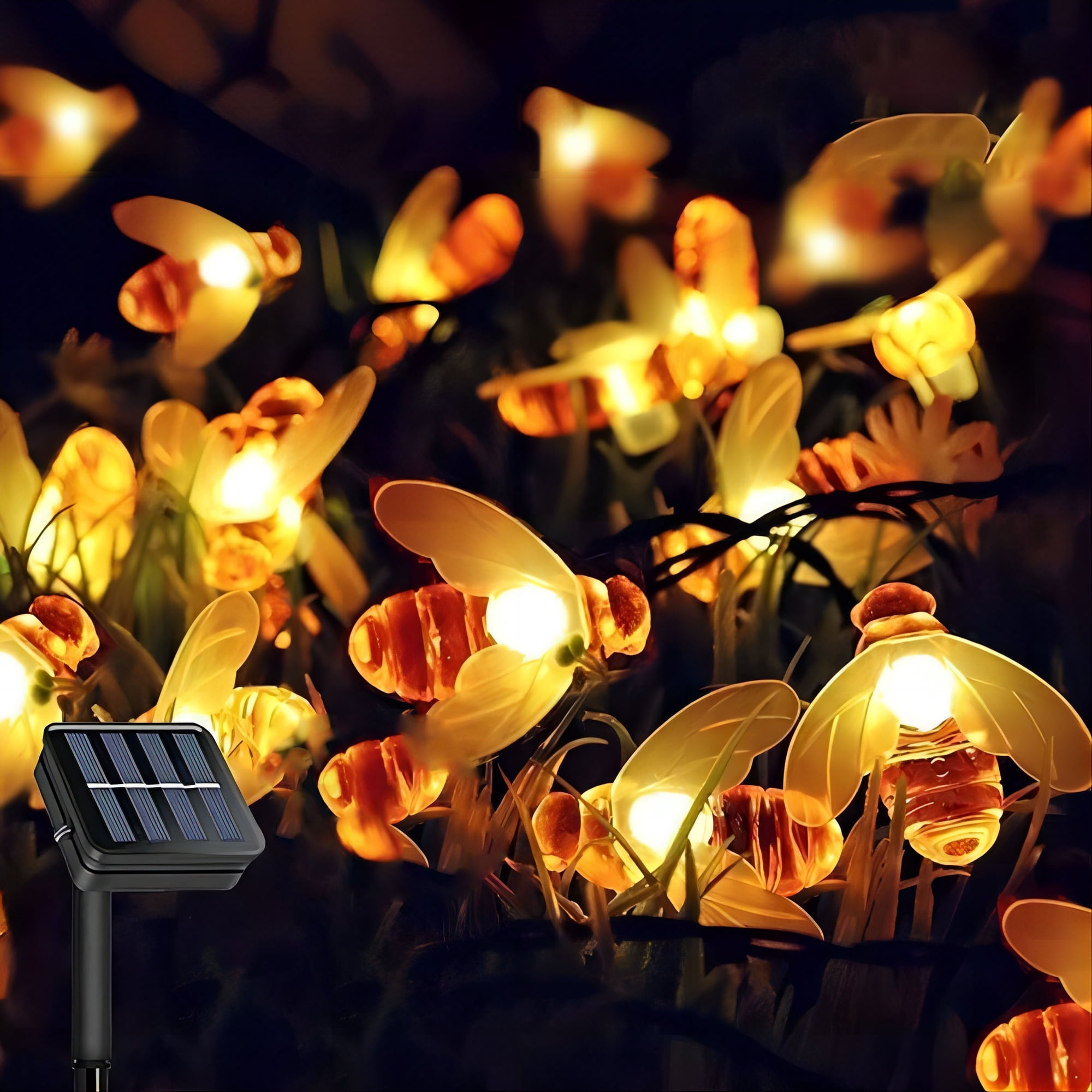 Solar Bee String Lights Each 20.8 Feet 30 Led Solar Bee Fairy Lights 8 Modes Copper Wire Lights Waterproof Outdoor String Lights for Garden Patio Gate Yard Party Wedding Indoor Bedroom