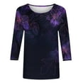 thumbnail image 4 of Oalirro Purple 2024 New Condition 3/4 Sleeve Tops for Women Summer Crew Neck Three-Quarter Sleeve Top L, 4 of 4