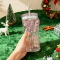 thumbnail image 7 of Dnogom Clear Pink Bow Glass Cup, 20oz Textured Beverage Cup With Straw & Lid, Romantic Girl's Drinkware Valentine's Day Gift For Women Girlfriend Lover, 7 of 7