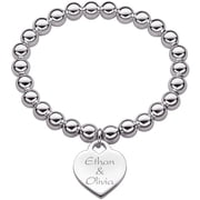 Personalized Planet Women's Silver-Tone Engraved Message Heart Charm Stretch Bead Bracelet
