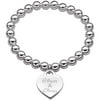 Personalized Planet Women's Silver-Tone Engraved Message Heart Charm Stretch Bead Bracelet