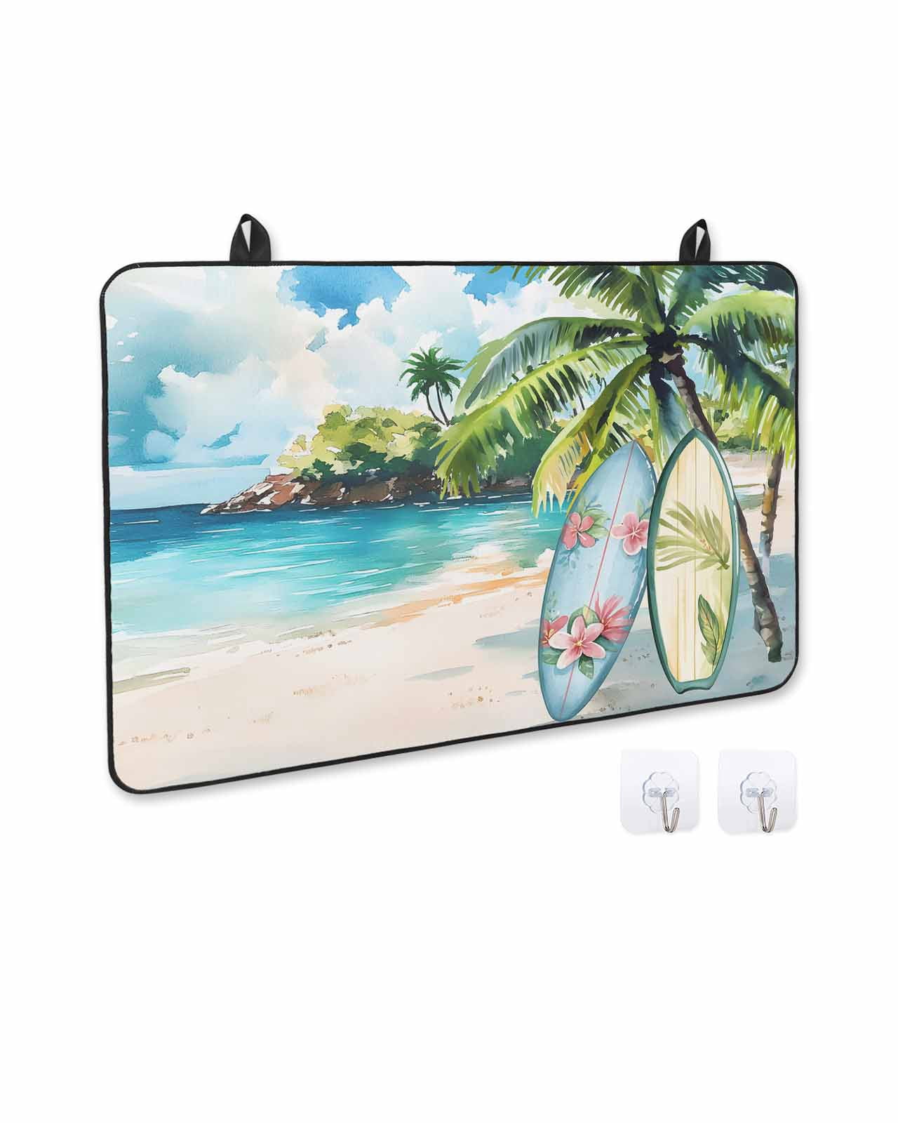 nqOlkjepod Large Induction Cooktop Protector Mat 24"x21", Summer Beach Stove Top Covers for Electric Stove, Tropical Coastal Palm Tree Surfboard Stove Burner Cover Mats, Glass Top Stove Cover