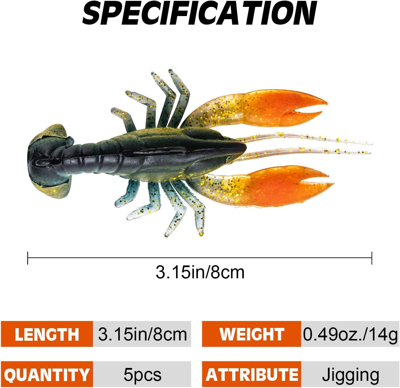 ABPETE Soft Fishing Lures, 5pcs/10pcs Crawfish Lures with Tackle Box, Shrimp Lures with Sharp Hook, Crawfish Baits for Freshwater Saltwater Bass Trout Catfish Salmon