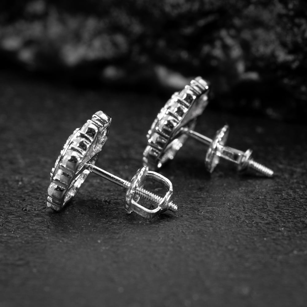 Halo Octagon Men's White Gold 925 Sterling Silver Cz Round Flower Cluster Sterling Silver Bling Honey Comb Set Cubic Zirconia Hip Hop Stud Screw Back Earrings