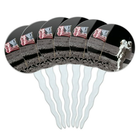 - Astronaut Moon Landing 1969 American Flag Cupcake Picks Toppers - Set of 6