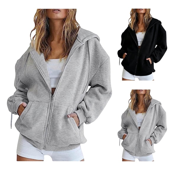 Kelon Zip Up Hoodie Women Oversized Lightweight Sweatshirt Full Zip Light Ladies Jackets with Zipper and Hood, 3XL