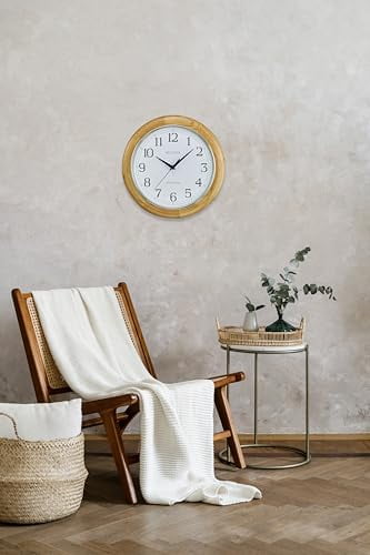 Bulova Wooden Atomic analog wall clock, C5005 Atomic Time 2, sets automatically, quartz battery.