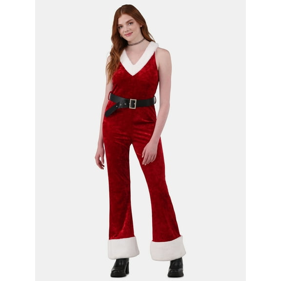 No Boundaries Sleeveless V-Neck Santa Jumpsuit, Women's and Women's Plus