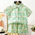 thumbnail image 2 of Karoyedx Boys Clothes Boy's 2 Piece Beach Vacation Outfit Short Sleeve Button Down Shirt Top and Shorts Summer Set Light Green Size,7-8 Years, 2 of 7