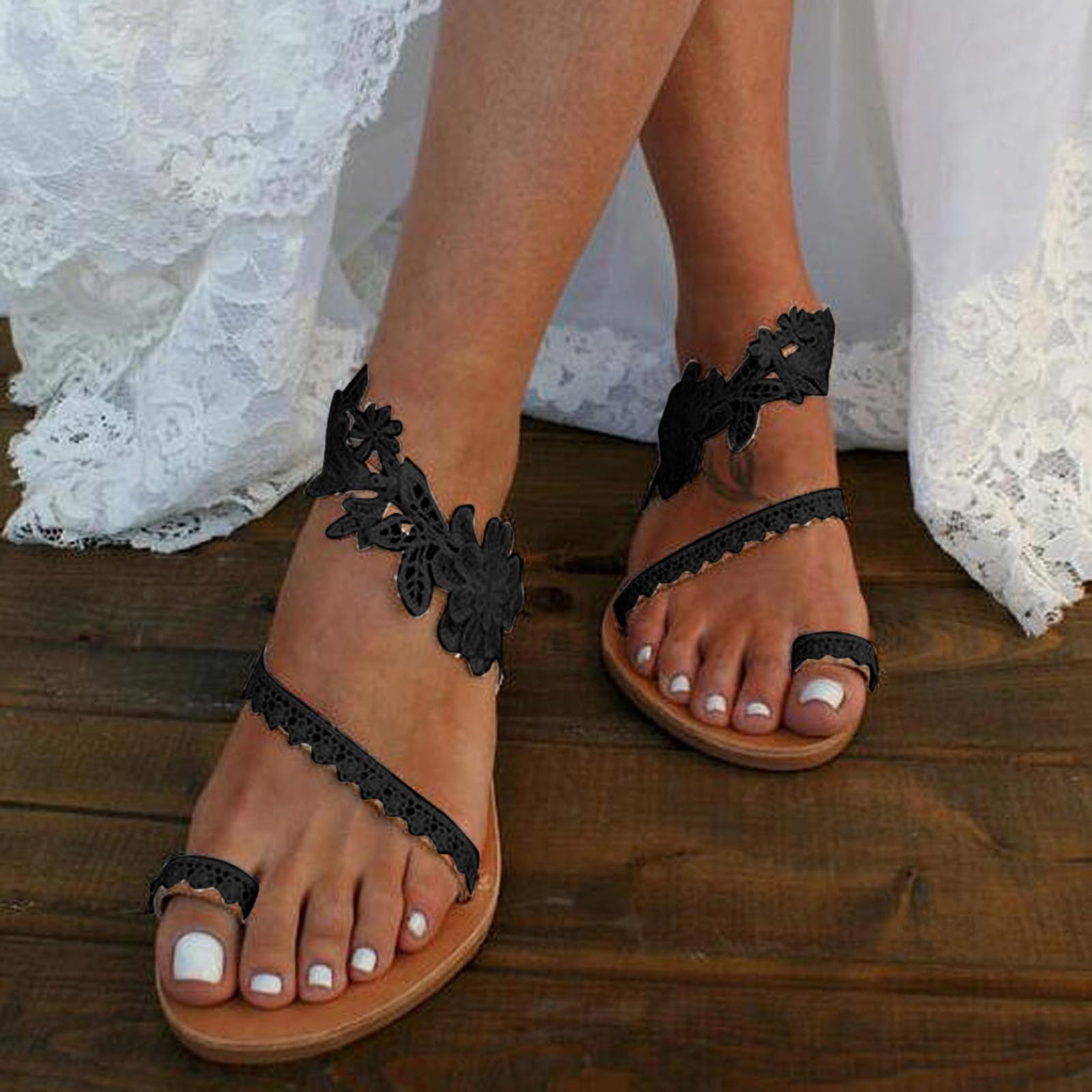 Lace Flat Sandals,Women Dress Bridal Wedding Flat Sandal Shoes , Summer ...