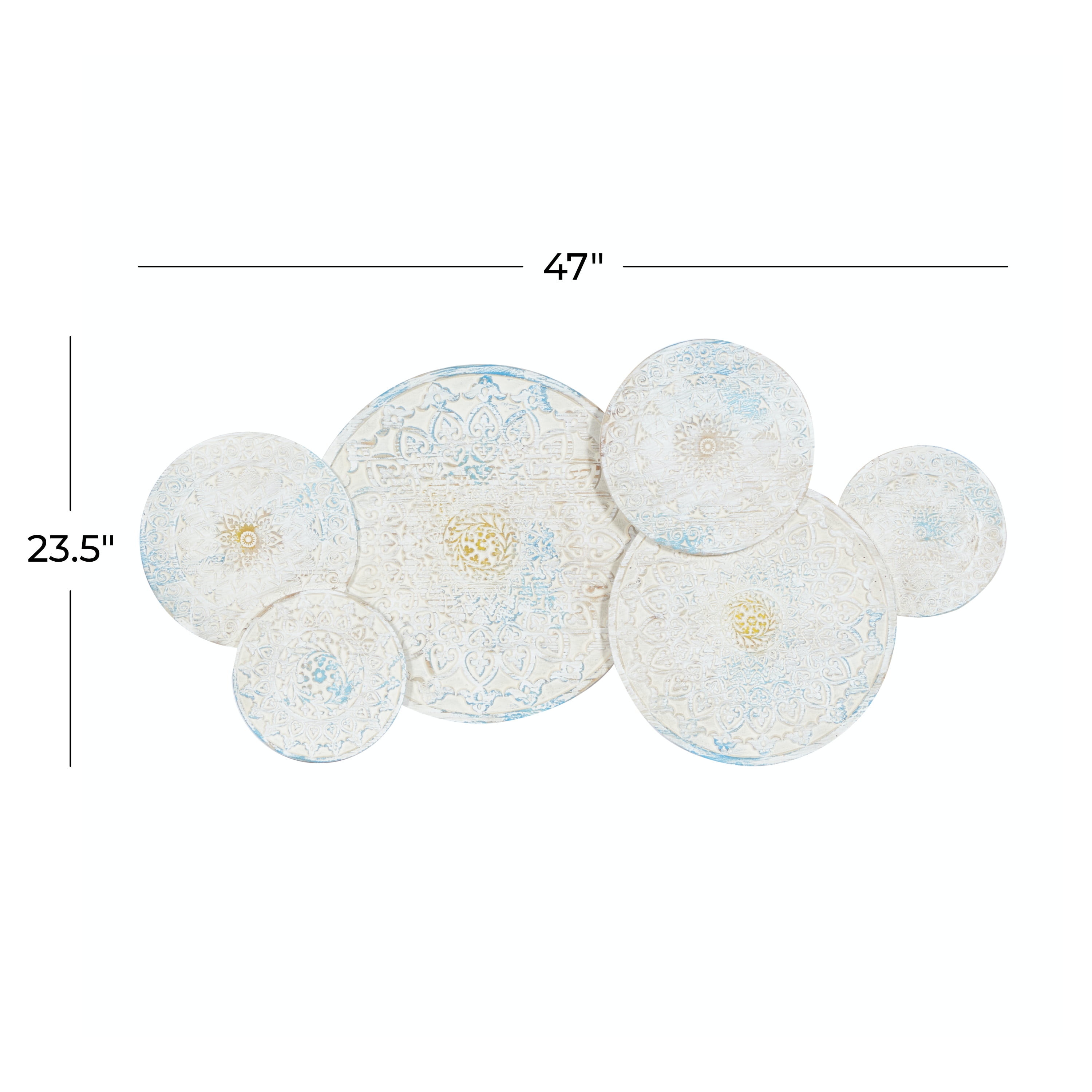 DecMode White Wood Intricately Carved Floral Wall Decor with Mandala Design