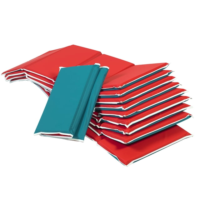 Children's Factory Alfombrillas para la siesta para niños pequeños, lavables a mano, suaves, con almohada para preescolar y guardería, rojo y verde, juego de 10