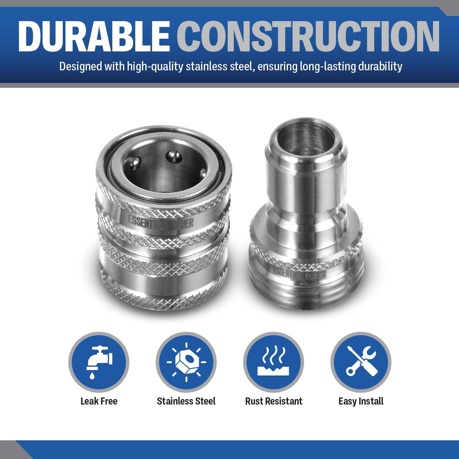 Garden Hose ¾” Stainless Steel Quick Connect Fittings Plug  Coupler Set