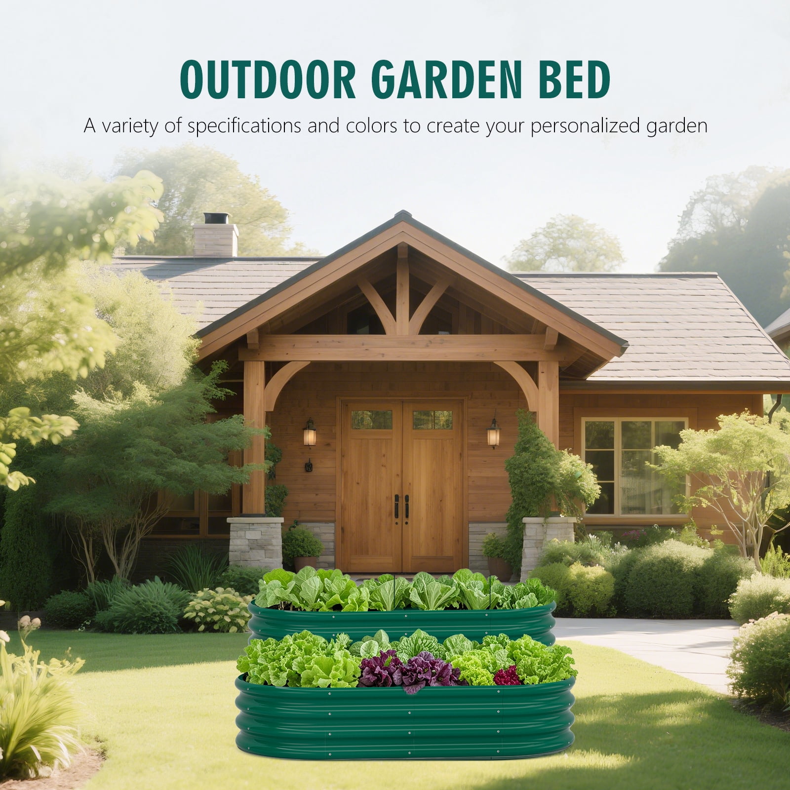 Nana Guard Galvanized Raised Garden Bed Kit, Galvanized Planter Raised Garden Boxes Outdoor, Oval Metal Raised Garden Beds for Vegetables,Green