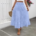 thumbnail image 5 of ClodeEU Women's High Waisted Elastic Waist Boho Maxi Skirt with Pleated Flared Hem ,Casual Long Skirt Light Blue,Womens Plus M, 5 of 8