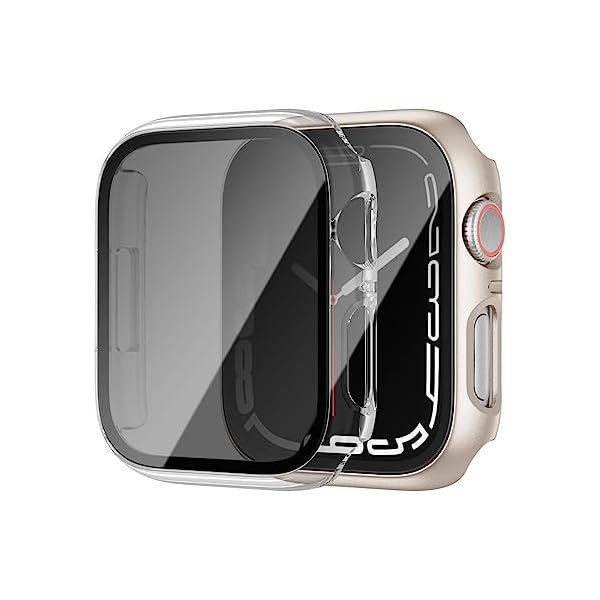 wonima02 2 Pack for Apple Watch Series 9 Series 8 7 Privacy Screen Protector Case 45mm, Unti-Spy Glass Protector Hard PC Cover Bumper for iWatch 9 8 7 45mm Accessories, Starlight/Clear