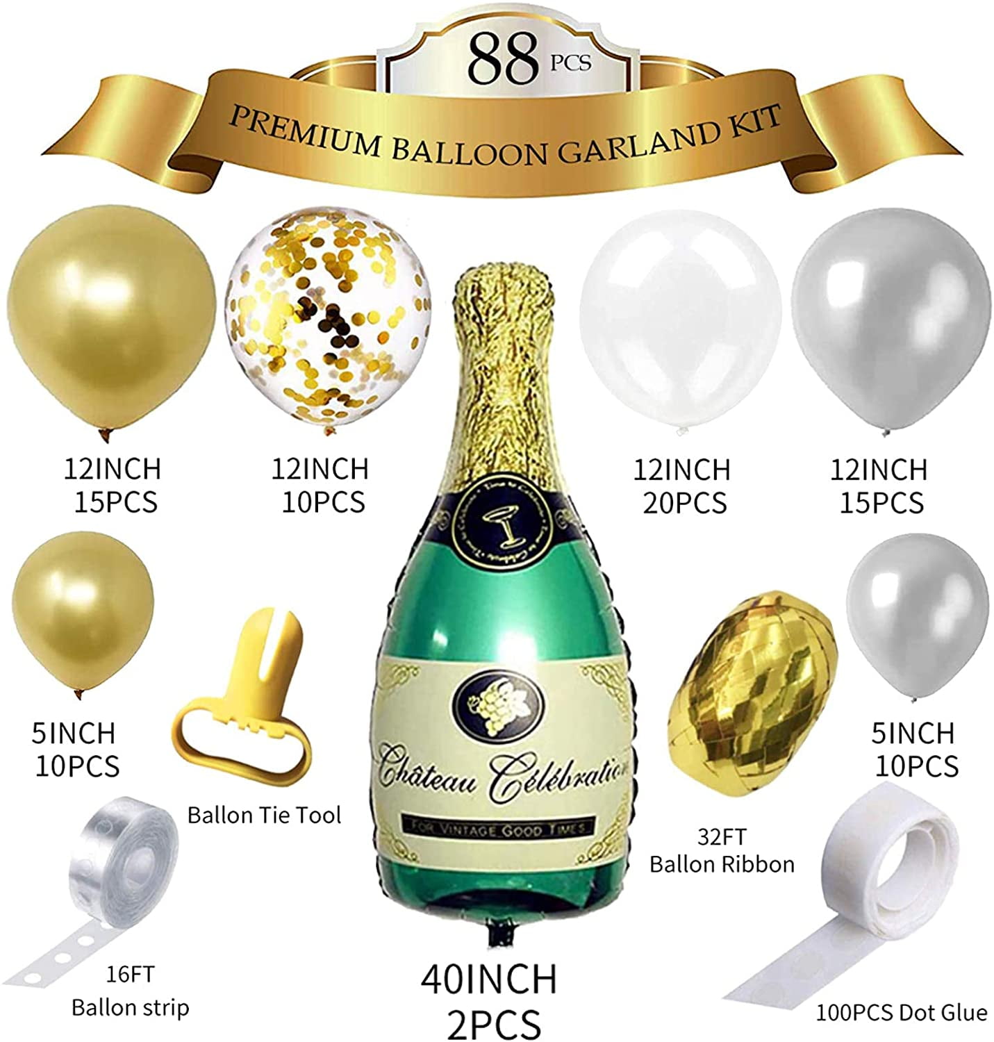 LONGRV Multicolor Champagne Balloon Decoration for Birthday Party Wedding Christmas Valentine's Day - Walmart.com