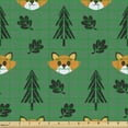 thumbnail image 2 of Ambesonne Woodland Fabric by the Yard Upholstery, Happy Foxes Leaves Trees, 10 Yards, Forest Green and Earth Yellow, 2 of 5