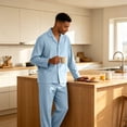thumbnail image 5 of HAJWOH Mens Pajama Set, Soft Long Sleeve Pajamas Lightweight Button Up Sleepwear Lounge Pjs Set, 5 of 5