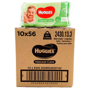 Huggies Baby Wipes Natural Care With Aloe Vera ,No Perfumes 56 wipes each.,10 packs 560 Bulk Count.