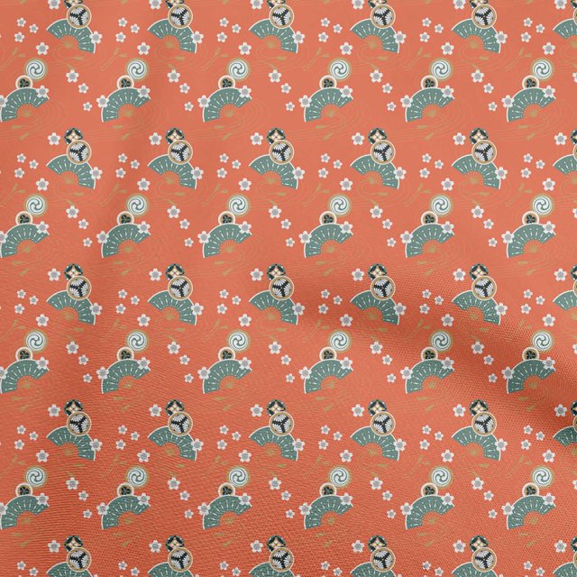 oneOone Rayon Orange Fabric Asian Japanese Fabric For Sewing Printed Craft Fabric By The Yard 56 Inch Wide