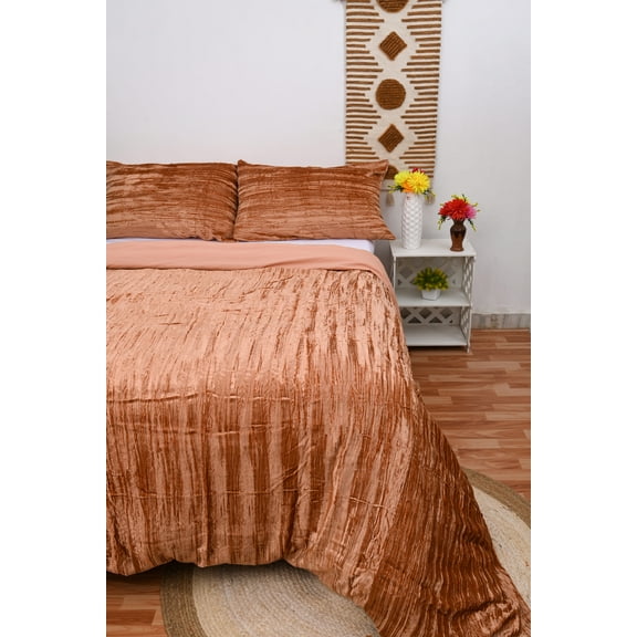 HandloomBazzar Ultra-Luxe Velvet Duvet Cover, Boho Bedding UO Comforter Donna Cover, 3 Pcs Set Tera Cota Crush Color Duvet Set, Velvet Bedding Set, Twin Size 68" x 90" Inches