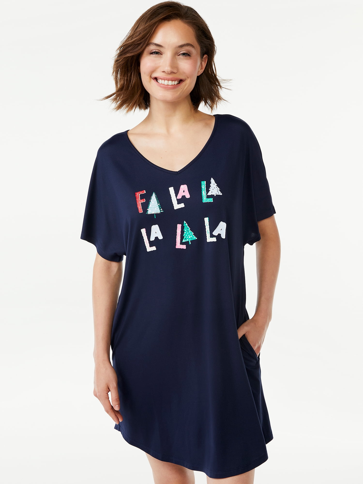 Joyspun Women's Fa La La Sleep Shirt, Sizes up to 3X