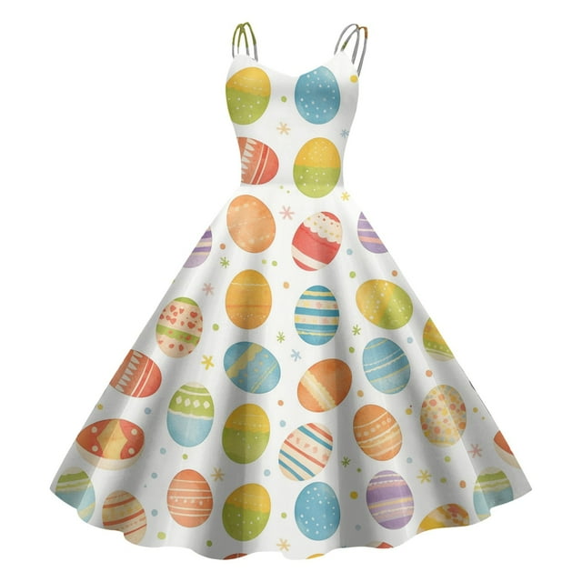 WILLBEST Vestidos Floreados Para Mujer Vestido Retro Con Estampado De Pascua Para Mujer, Estilo Belleza, Corte A, Con Cremallera Lateral Para Fiestas, Vacaciones Y Ropa Informal.