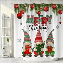 Christmas Gnomes Shower Curtain, Xmas Holiday Cute Gnome Fabric Shower Curtains Set for Bathroom Decoration with Hooks 72 X 72 Inch Merry Christmas Winter Bath Decor
