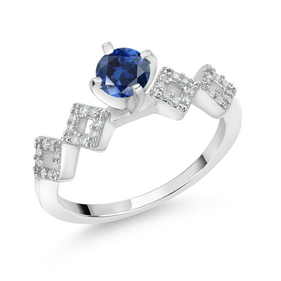 Gem Stone King 0.98 Ct Round Blue Created Sapphire 925 Sterling Silver Ring (Size 6)