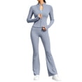 thumbnail image 3 of DYTTDG Women's Solid-Color 2-Piece Tracksuit Set | Full-Zip Long-Sleeve Stand-Collar Sweatshirt & Elastic-Waist Flared Pants Outfit for Sports, Workout & Daily Casual Wear, 3 of 7