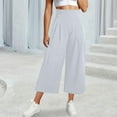 thumbnail image 2 of EDFBUYKRS Female Women Pants Casual Sweat Pants Women Baggy Packs Womens Wide Leg Cropped Suit Pants Work Business Summer Pleated Waisted Side Zipper up Trousers with Pockets S, 2 of 7