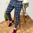 thumbnail image 2 of snowsong Mens Dress Pants Work Pants For Men Men's Casual Plaid Print Pencil Pants Zipper Elastic Waist Pants Trousers Pants For Men Dark blue S, 2 of 7