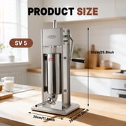 Hakka Brothers 5 L/11 lb Stainless Steel Vertical Manual Sausage Stuffer, Meat Filler with 2-Speed Gears and 4 Stuffing Tubes
