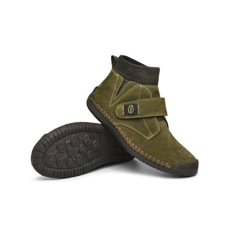 

Lacyhop Mens Short Boots Mid Top Ankle Boot Retro Bootie Outdoor Comfortable Shoes Breathable Plush Lined Flat Booties Jun Green Mao 11.5